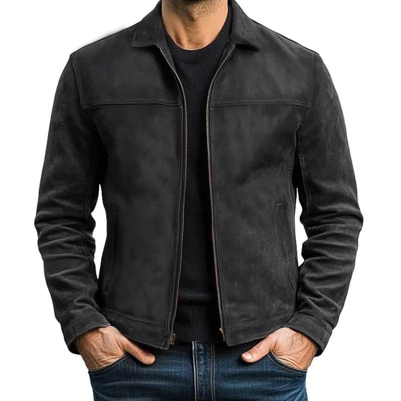 Men's Leather-Look Zip-Up Biker Jacket – Fitted