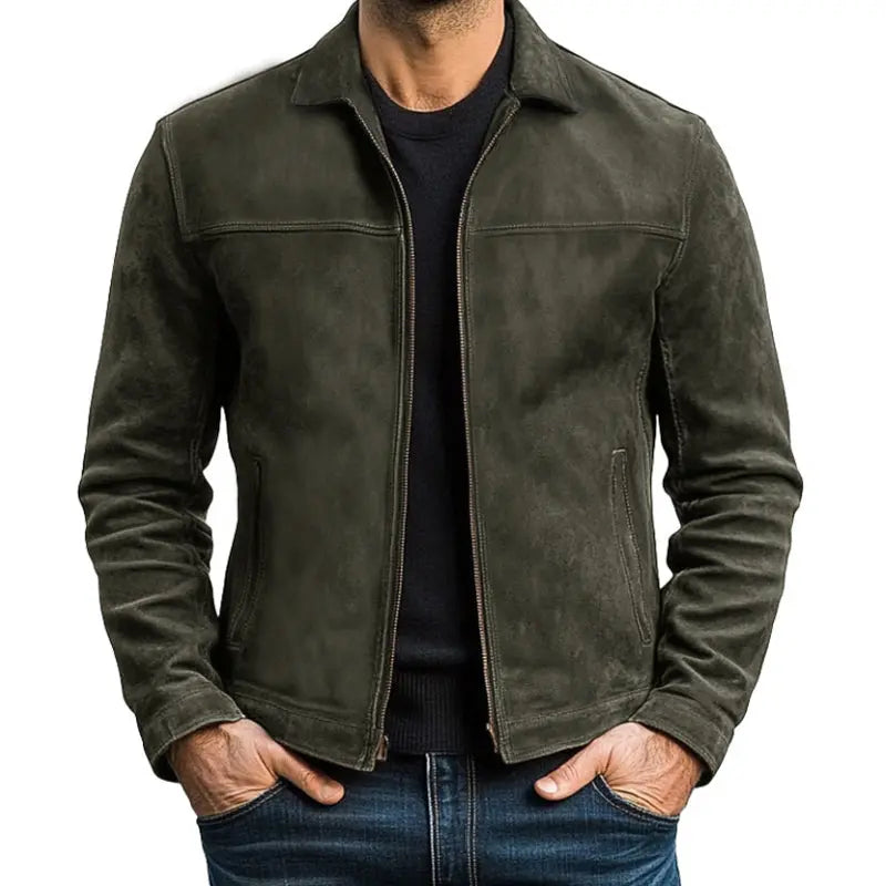 Men's Leather-Look Zip-Up Biker Jacket – Fitted