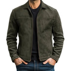 Men's Leather-Look Zip-Up Biker Jacket – Fitted