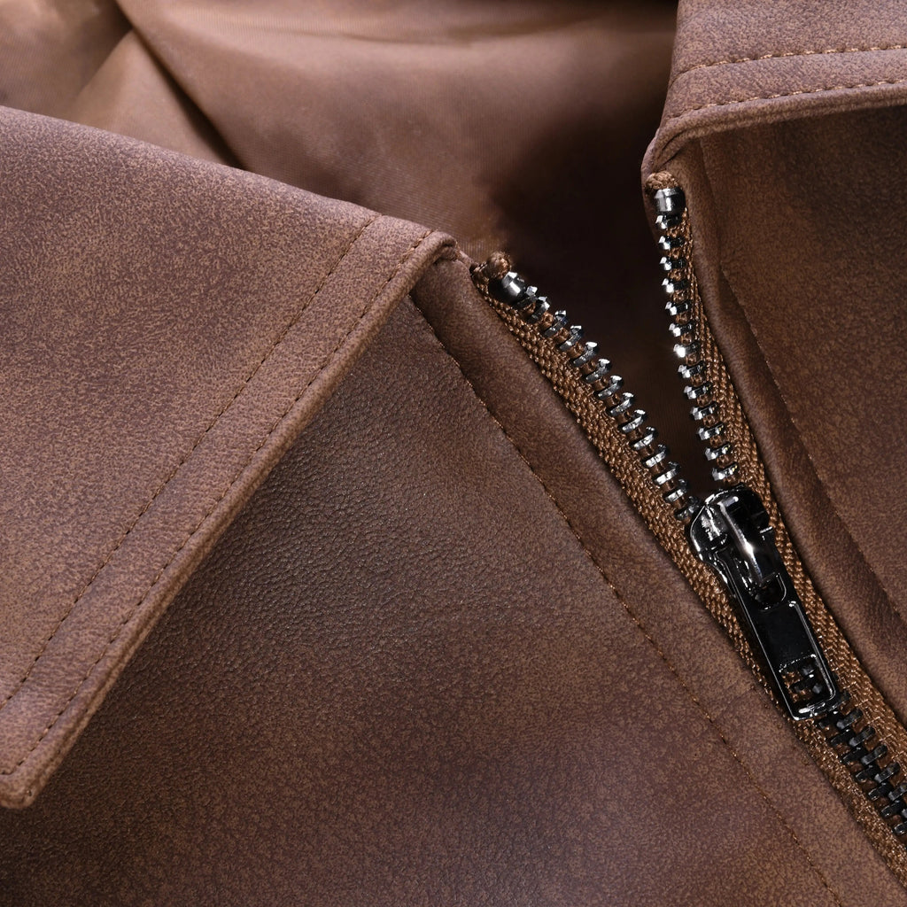 Men's Leather-Look Zip-Up Biker Jacket – Fitted