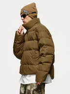 Men's Cropped Puffer Bomber Jacket – High-Collar Padded Winter Layer