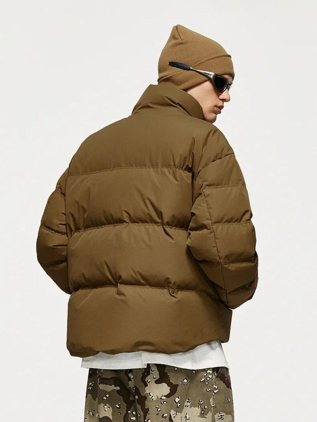 Men's Cropped Puffer Bomber Jacket – High-Collar Padded Winter Layer