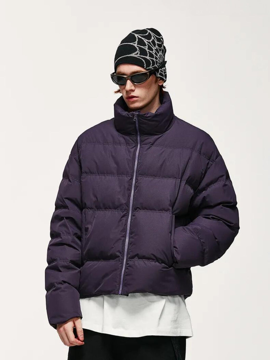 Men's Cropped Puffer Bomber Jacket – High-Collar Padded Winter Layer