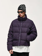 Men's Cropped Puffer Bomber Jacket – High-Collar Padded Winter Layer
