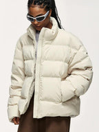 Men's Cropped Puffer Bomber Jacket – High-Collar Padded Winter Layer