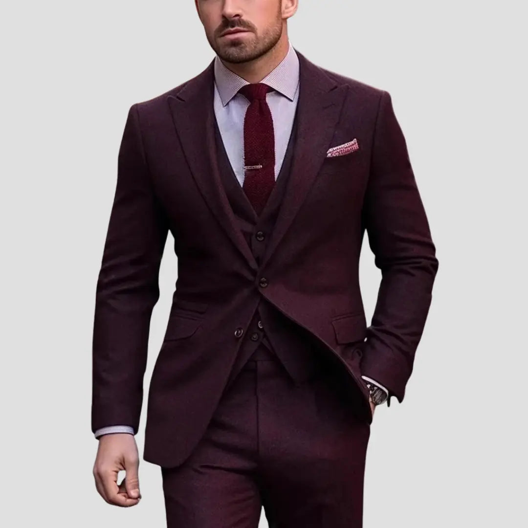 Men's Three-Piece Slim-Fit Wedding Suit – Blazer, Waistcoat and Trousers