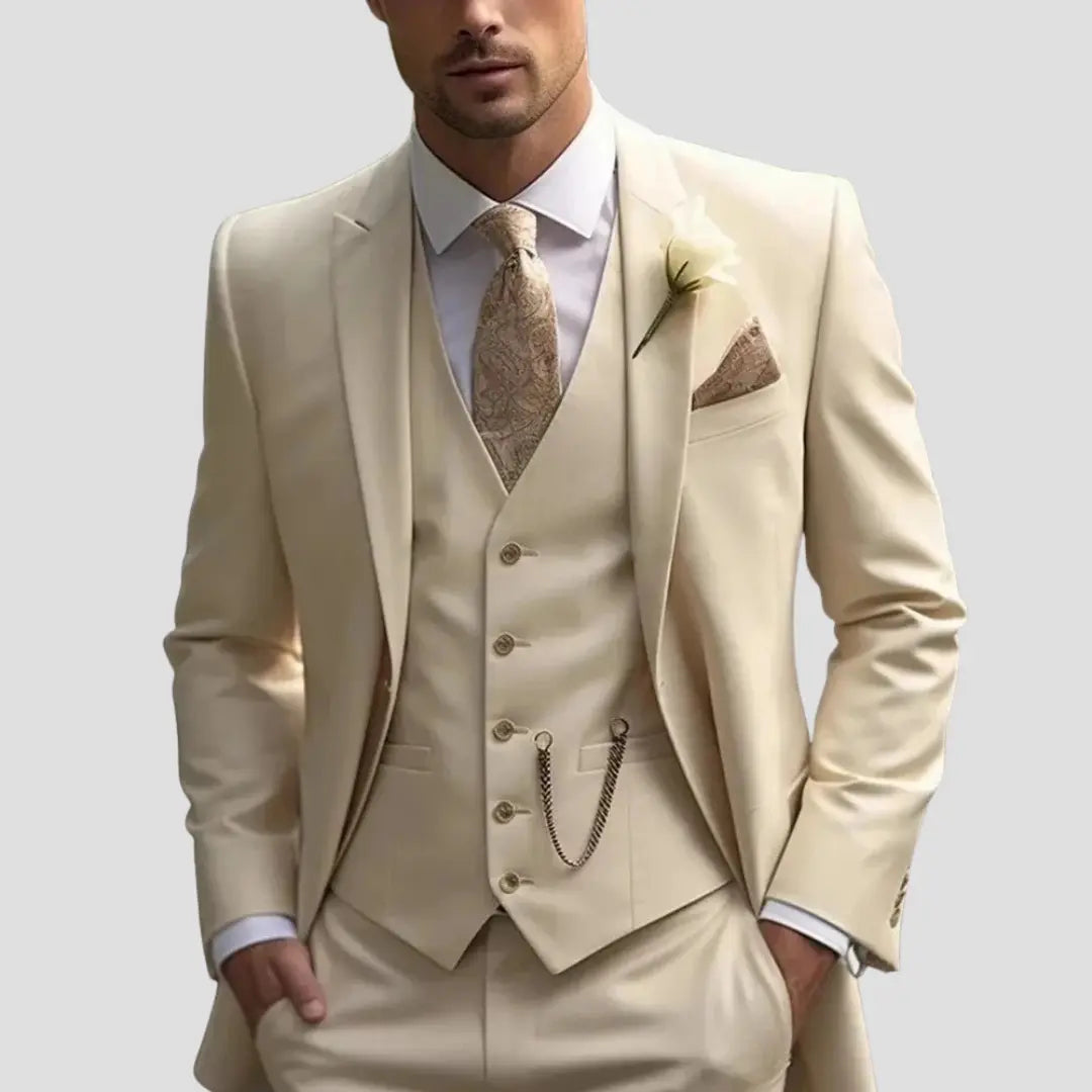 Men's Three-Piece Slim-Fit Wedding Suit – Blazer, Waistcoat and Trousers