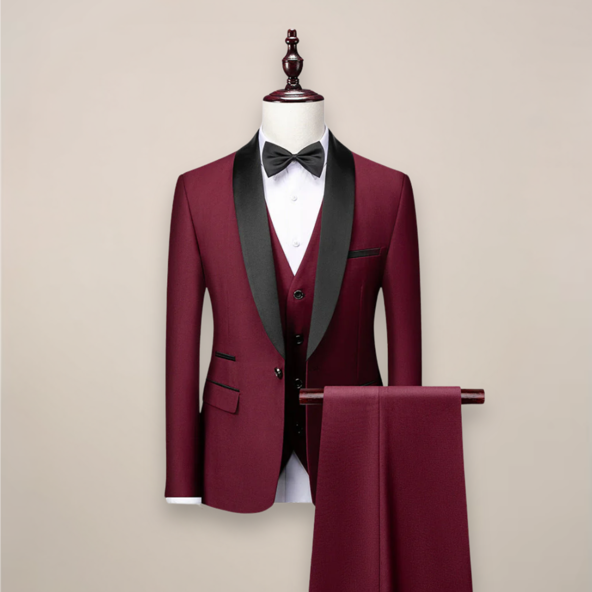 Men's Three-Piece Tuxedo with Satin Shawl Lapel – Jacket, Waistcoat and Slim Trousers