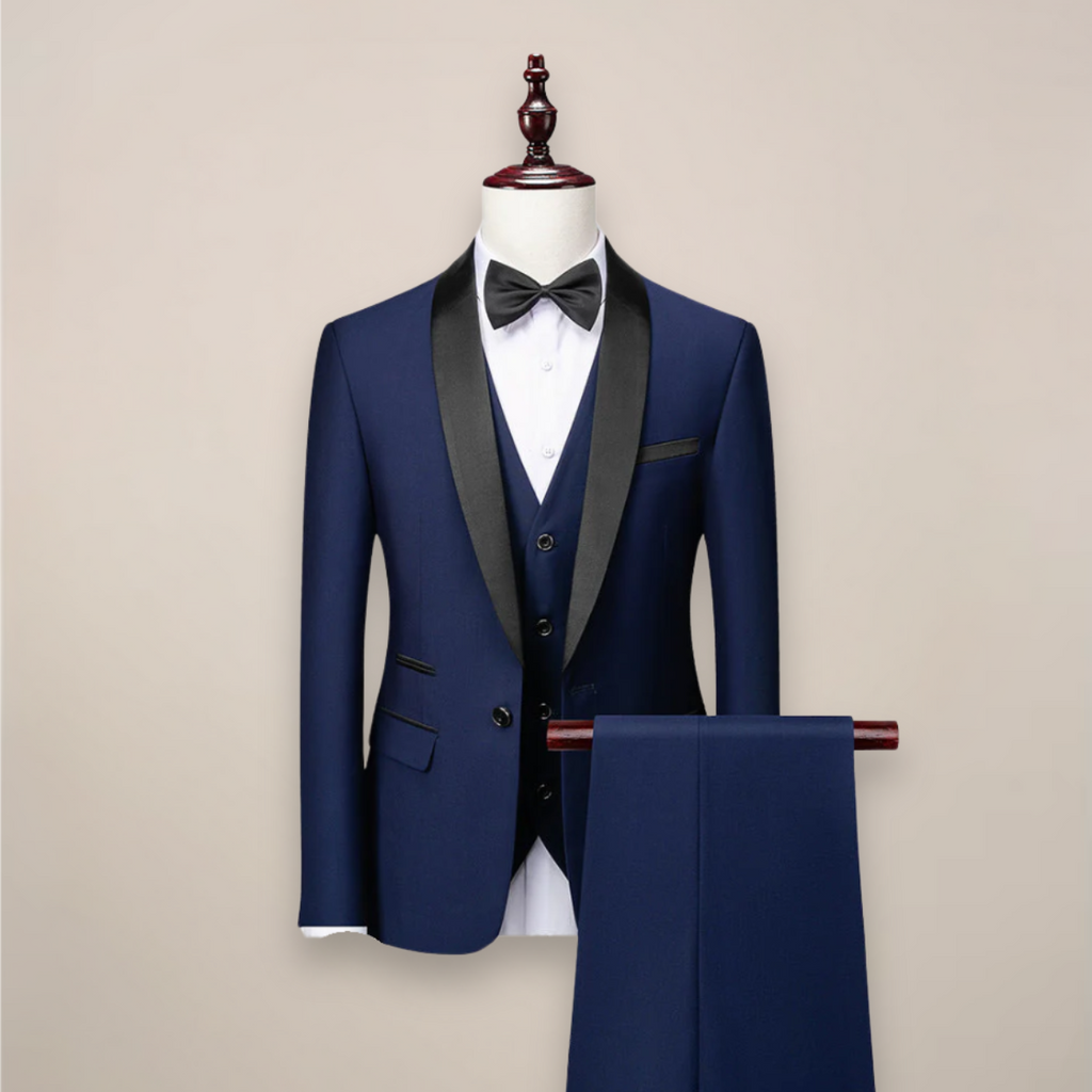 Men's Three-Piece Tuxedo with Satin Shawl Lapel – Jacket, Waistcoat and Slim Trousers