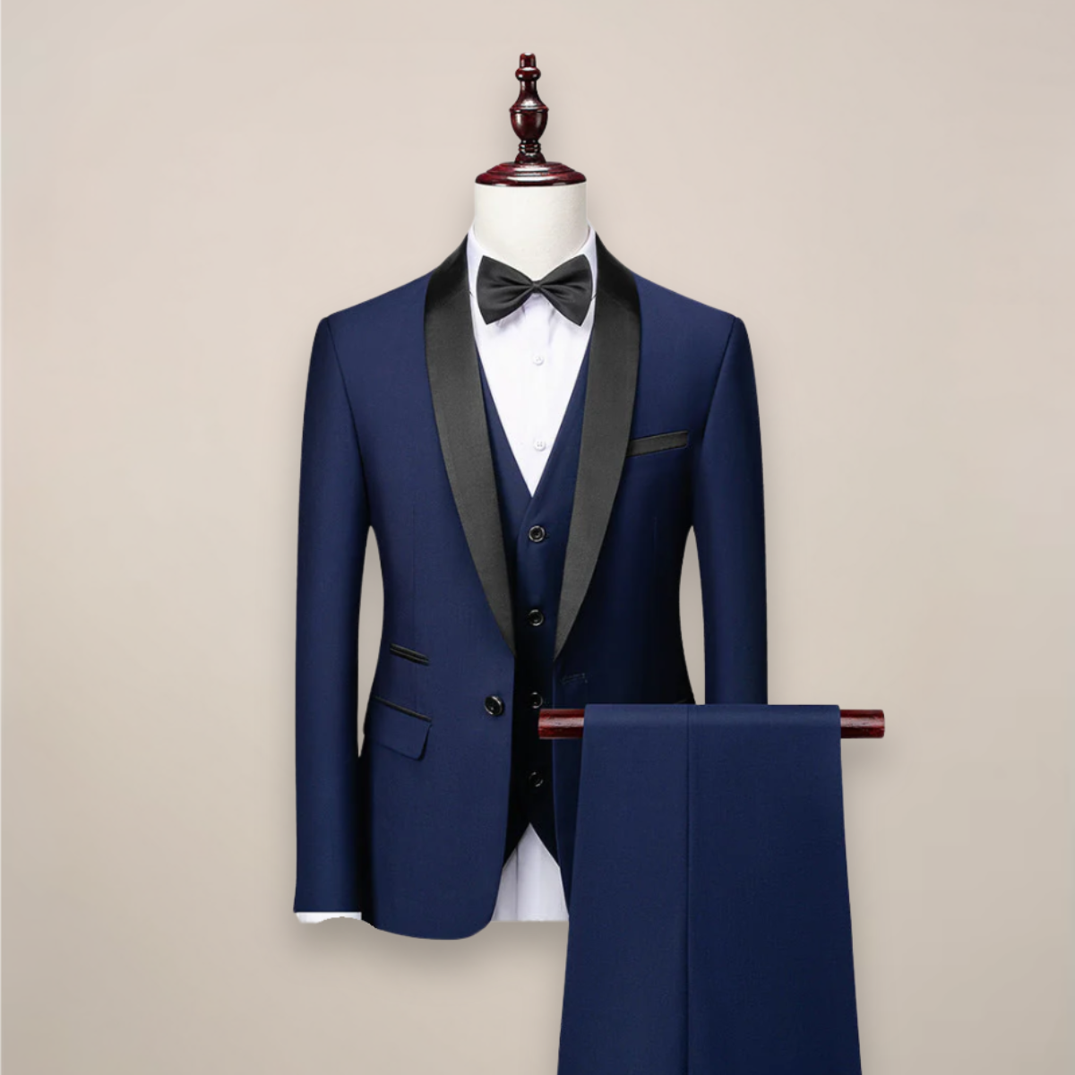 Men's Three-Piece Tuxedo with Satin Shawl Lapel – Jacket, Waistcoat and Slim Trousers
