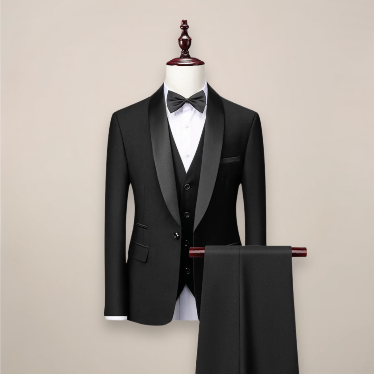 Men's Three-Piece Tuxedo with Satin Shawl Lapel – Jacket, Waistcoat and Slim Trousers