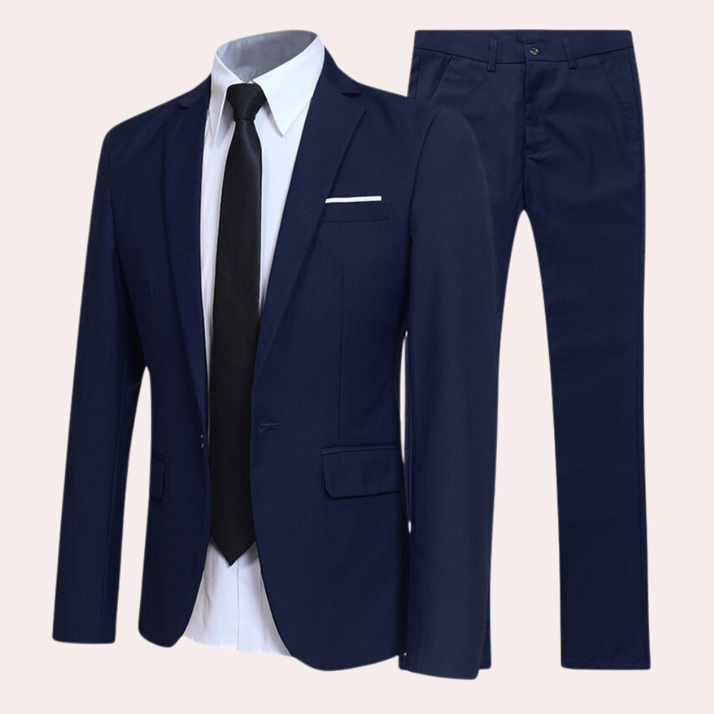Men's Two-Piece Business Suit with Two-Button Jacket
