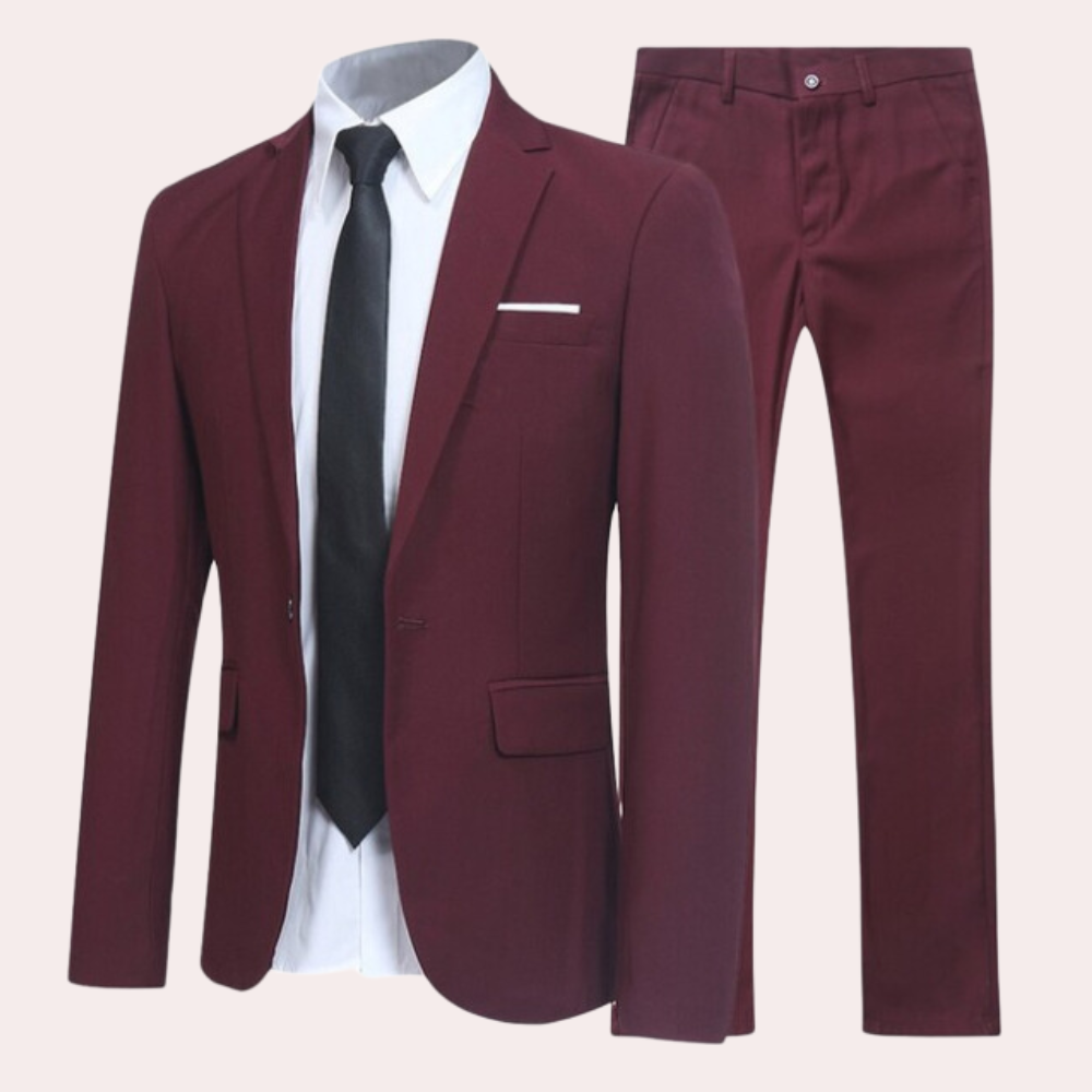 Men's Two-Piece Business Suit with Two-Button Jacket