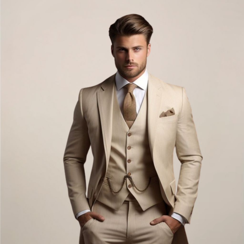 Men's Three-Piece Wedding Suit – Lightweight Tailored Jacket, Waistcoat and Trousers