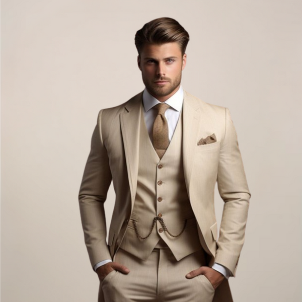 Men's Three-Piece Wedding Suit – Lightweight Tailored Jacket, Waistcoat and Trousers