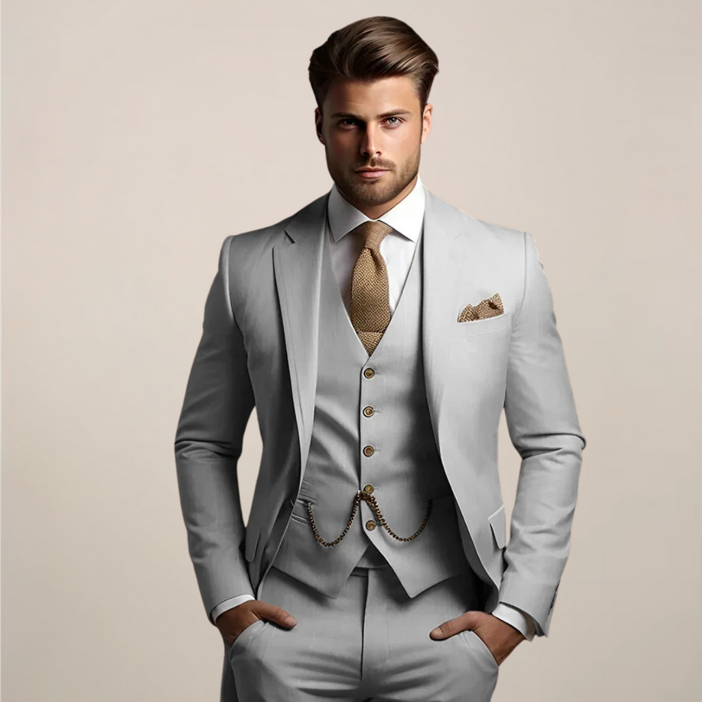 Men's Three-Piece Wedding Suit – Lightweight Tailored Jacket, Waistcoat and Trousers