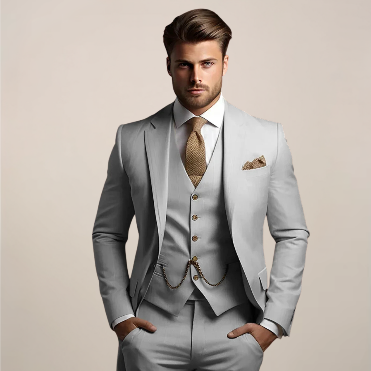 Men's Three-Piece Wedding Suit – Lightweight Tailored Jacket, Waistcoat and Trousers