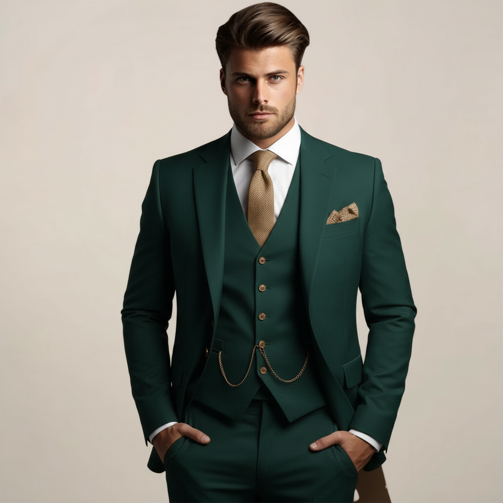 Men's Three-Piece Wedding Suit – Lightweight Tailored Jacket, Waistcoat and Trousers