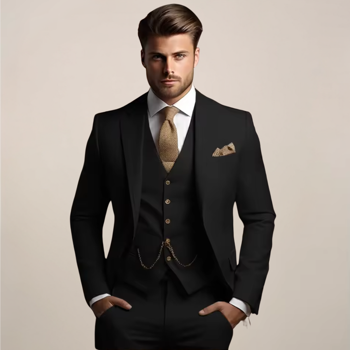Men's Three-Piece Wedding Suit – Lightweight Tailored Jacket, Waistcoat and Trousers