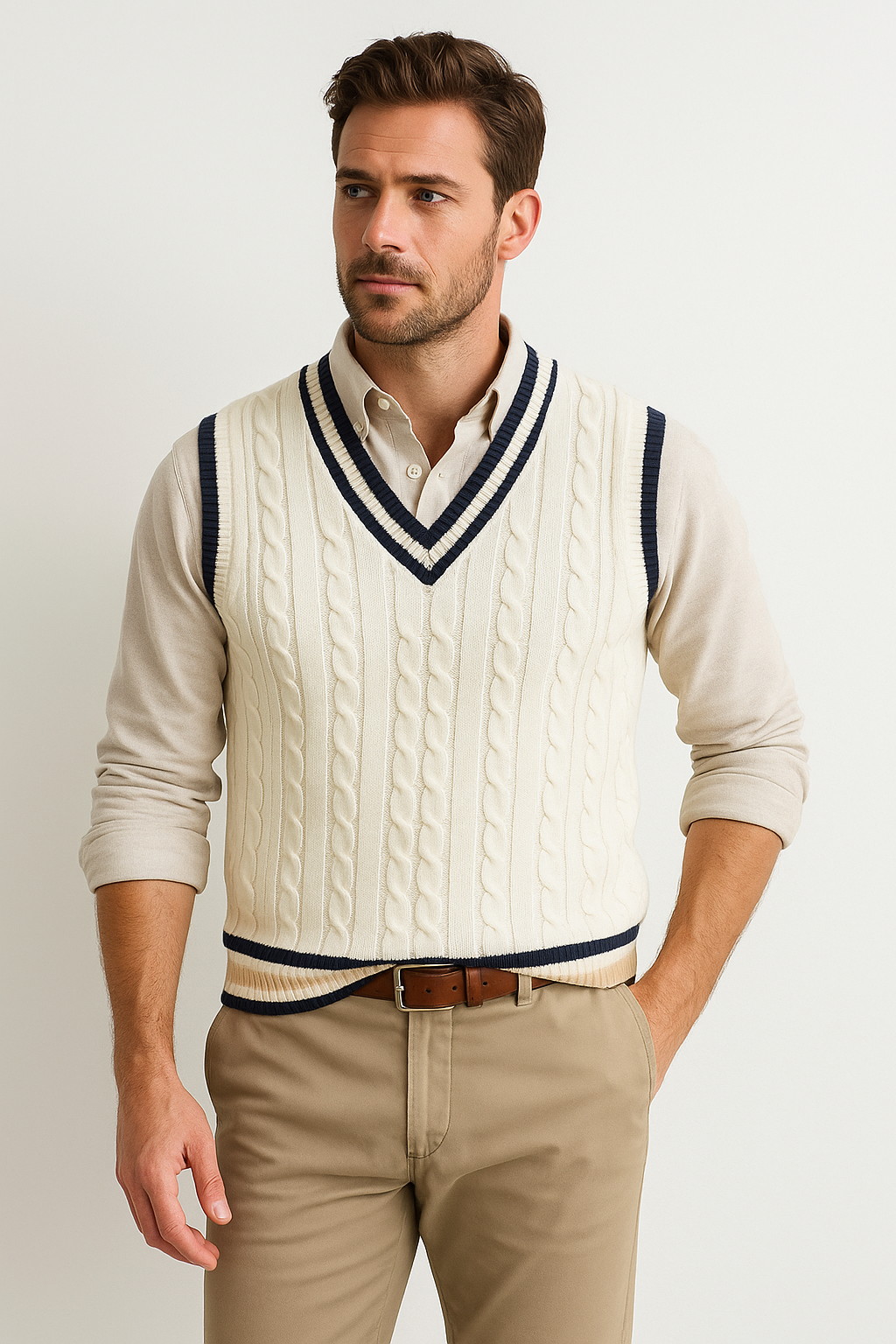 Men's V-Neck Cable Knit Slipover