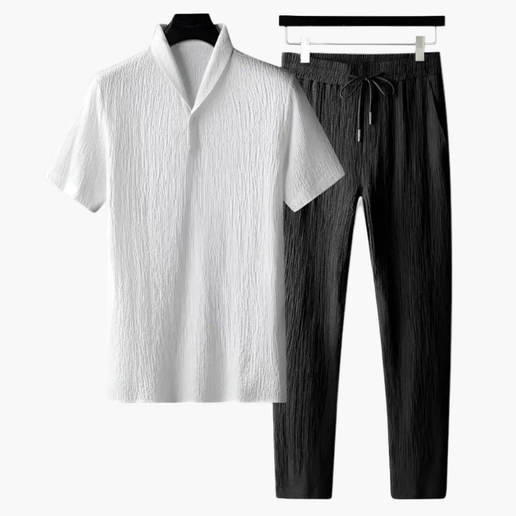 Men's Cotton Polo and Trouser Co-Ord – Monochrome