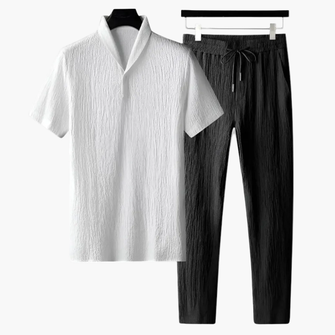 Men's Cotton Polo and Trouser Co-Ord – Monochrome