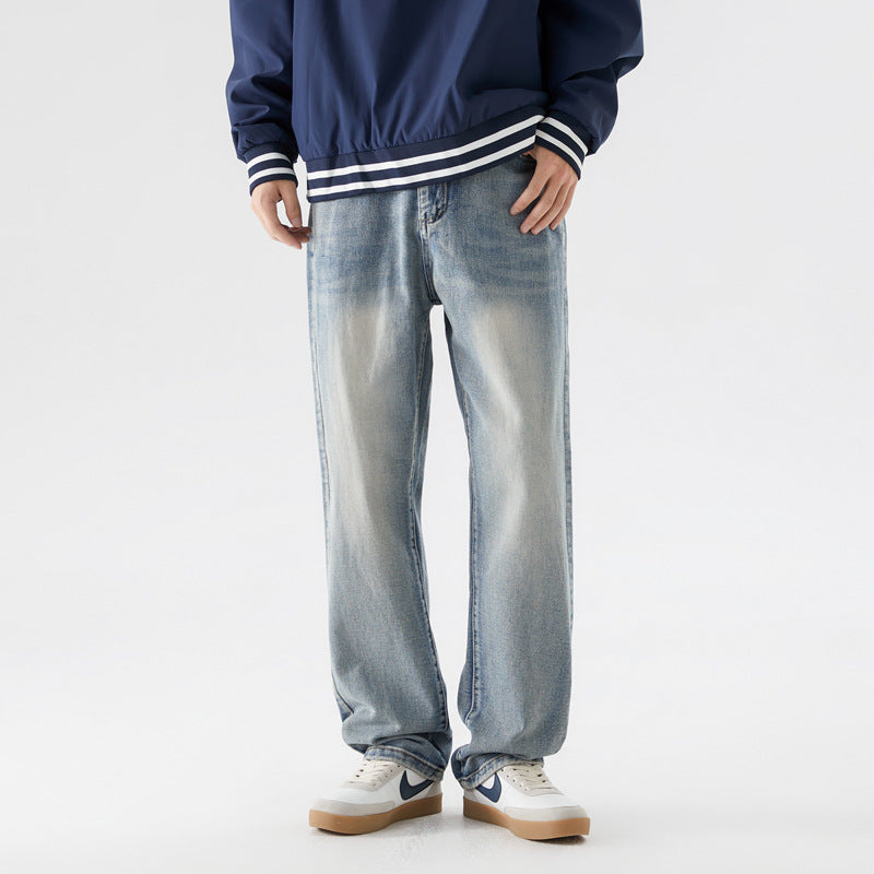 Men's Vintage-Wash Straight-Leg Jeans – Relaxed Denim