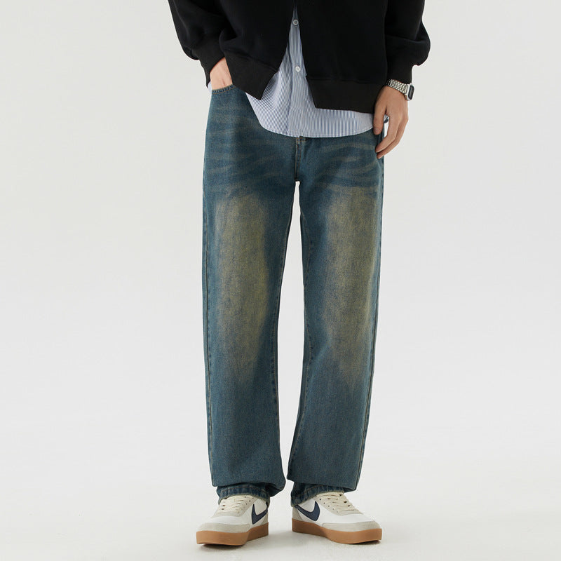 Men's Vintage-Wash Straight-Leg Jeans – Relaxed Denim