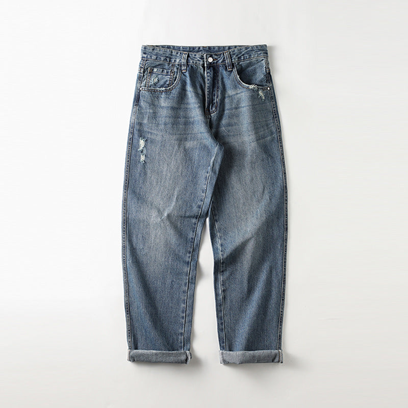 Men's Vintage-Wash Baggy Jeans – Relaxed Wide-Leg Denim