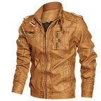 Men's Distressed Faux Leather Jacket with Stand Collar and Zip Pockets
