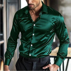 Men's Satin Button-Up Shirt – Slim-Fit Long-Sleeve Dress Shirt
