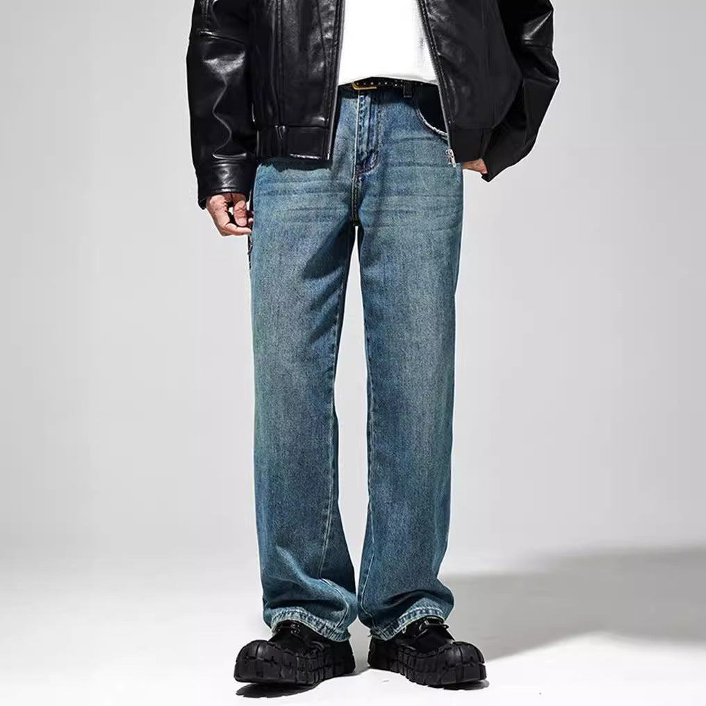Men's Vintage-Wash Baggy Jeans – Relaxed Wide-Leg Denim