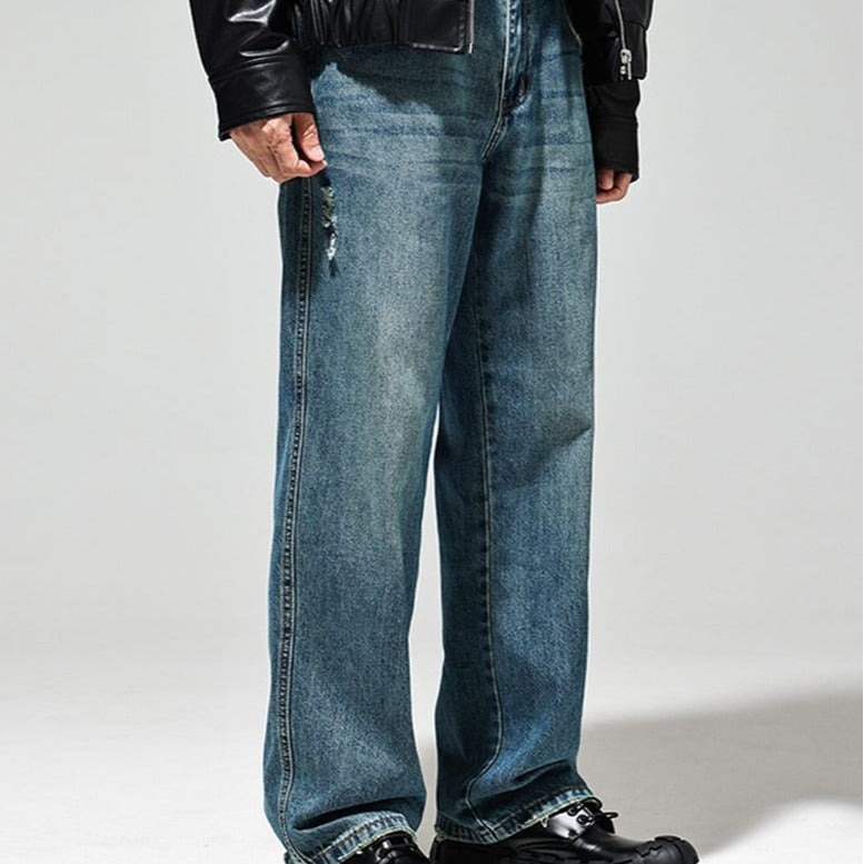 Men's Vintage-Wash Baggy Jeans – Relaxed Wide-Leg Denim