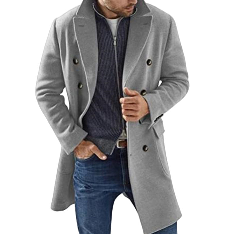 Men's Double-Breasted Tailored Overcoat – Classic Notch Lapel Mid-Length