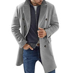 Men's Double-Breasted Tailored Overcoat – Classic Notch Lapel Mid-Length