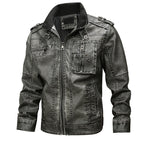 Men's Distressed Faux Leather Jacket with Stand Collar and Zip Pockets