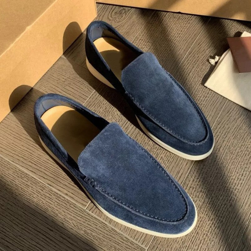 Men's Suede-Look Slip-On Loafers – Lightweight Flat Smart Casual Shoes