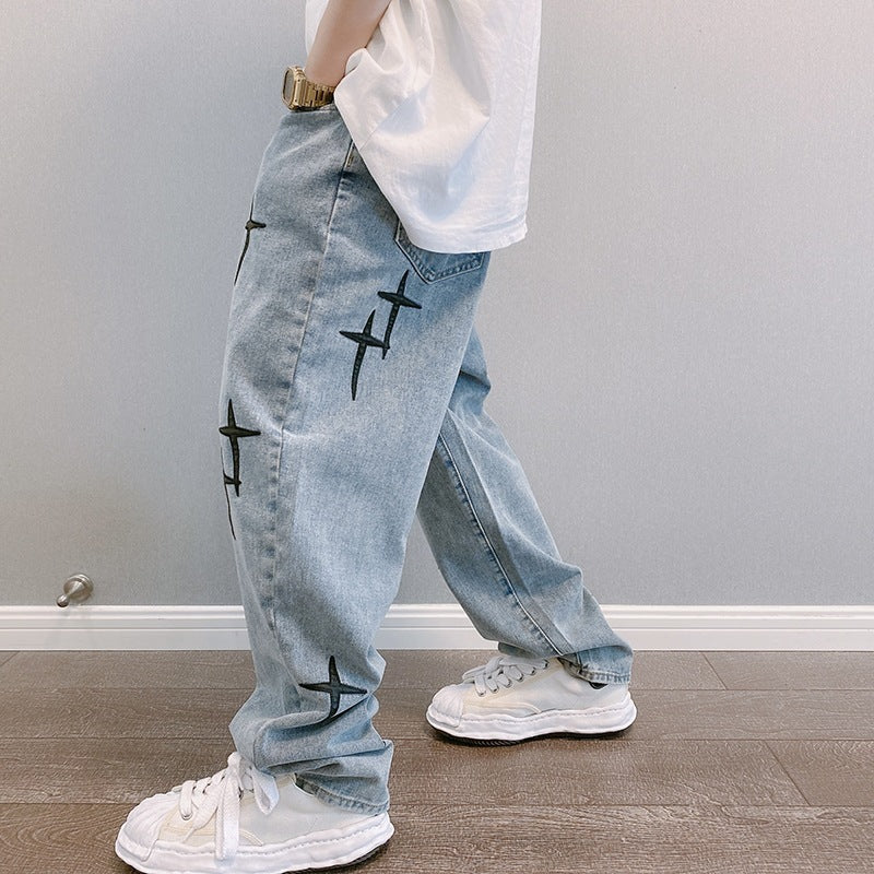 Men's Graphic Baggy Wide-Leg Jeans – Relaxed Streetwear Denim