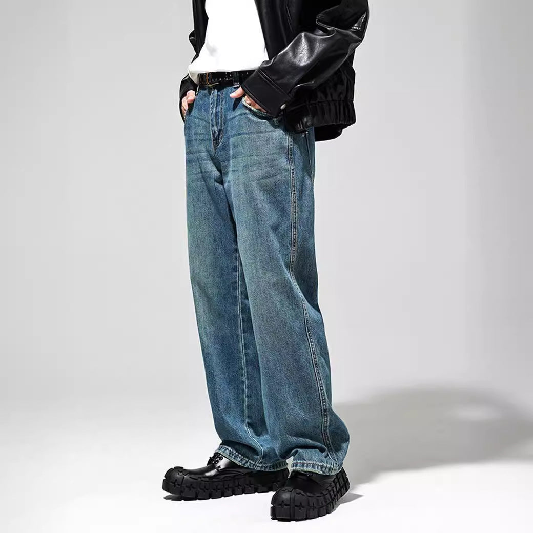 Men's Vintage-Wash Baggy Jeans – Relaxed Wide-Leg Denim