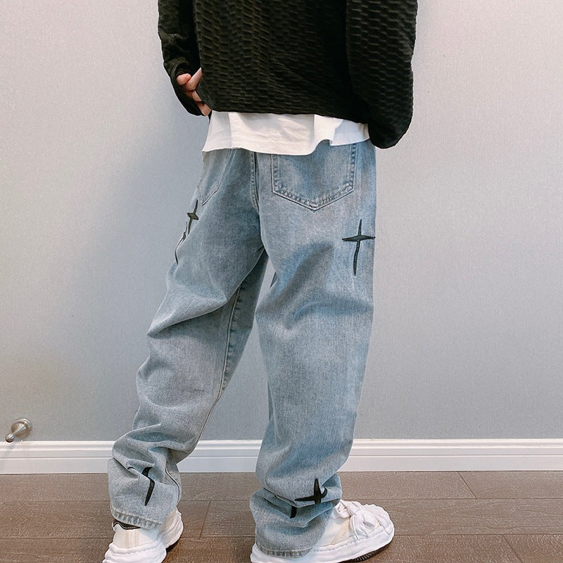 Men's Graphic Baggy Wide-Leg Jeans – Relaxed Streetwear Denim