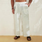 Men's Relaxed linen-look Trousers – Wide-Leg Drawstring Pants