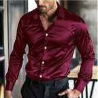 Men's Satin Button-Up Shirt – Slim-Fit Long-Sleeve Dress Shirt