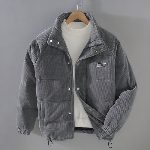 Men's Corduroy Puffer Jacket – Padded Stand-Collar Winter Layer