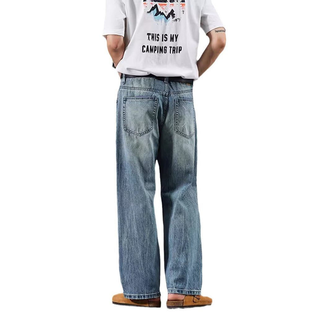 Men's Relaxed Wide-Leg Jeans – Vintage-Wash Denim