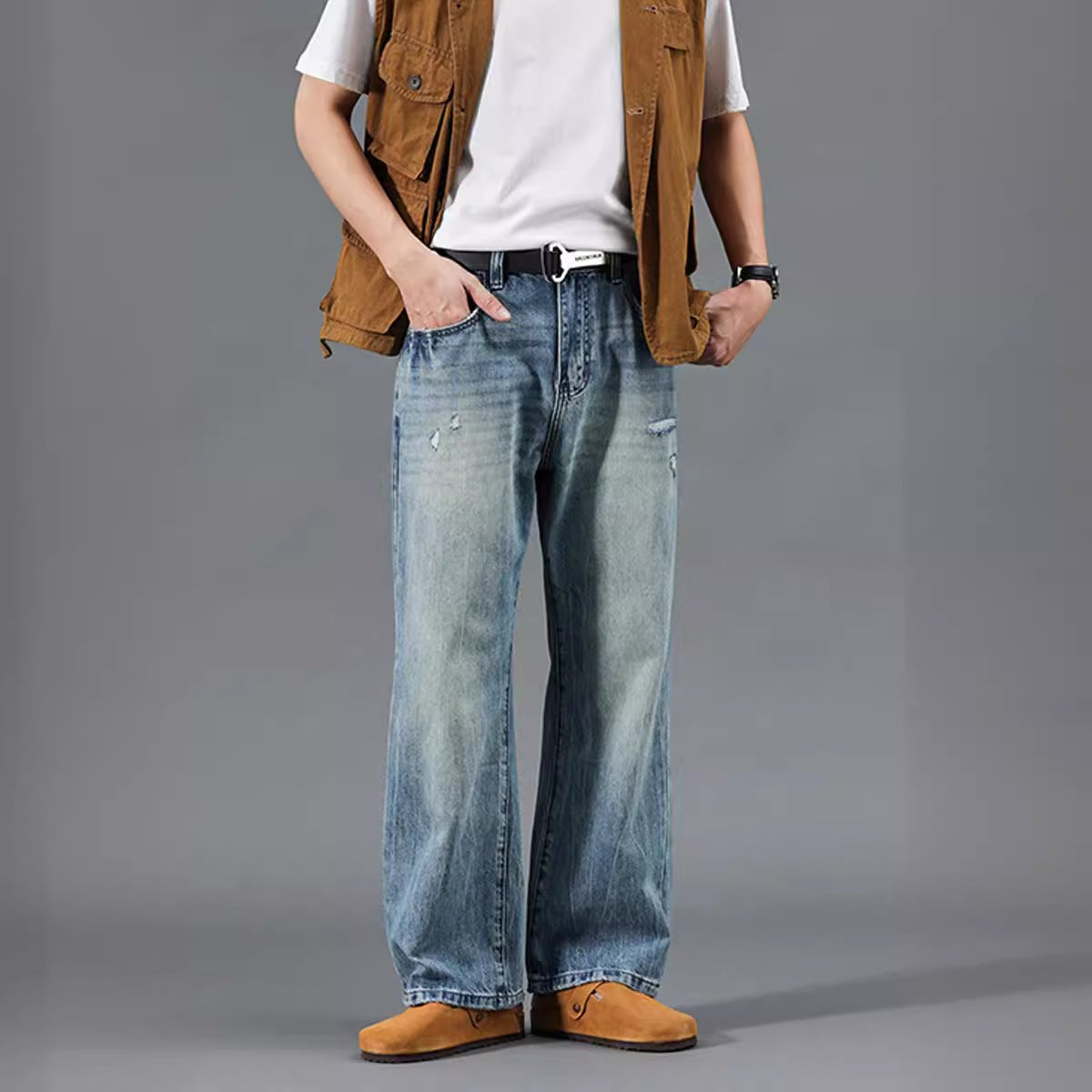 Men's Relaxed Wide-Leg Jeans – Vintage-Wash Denim