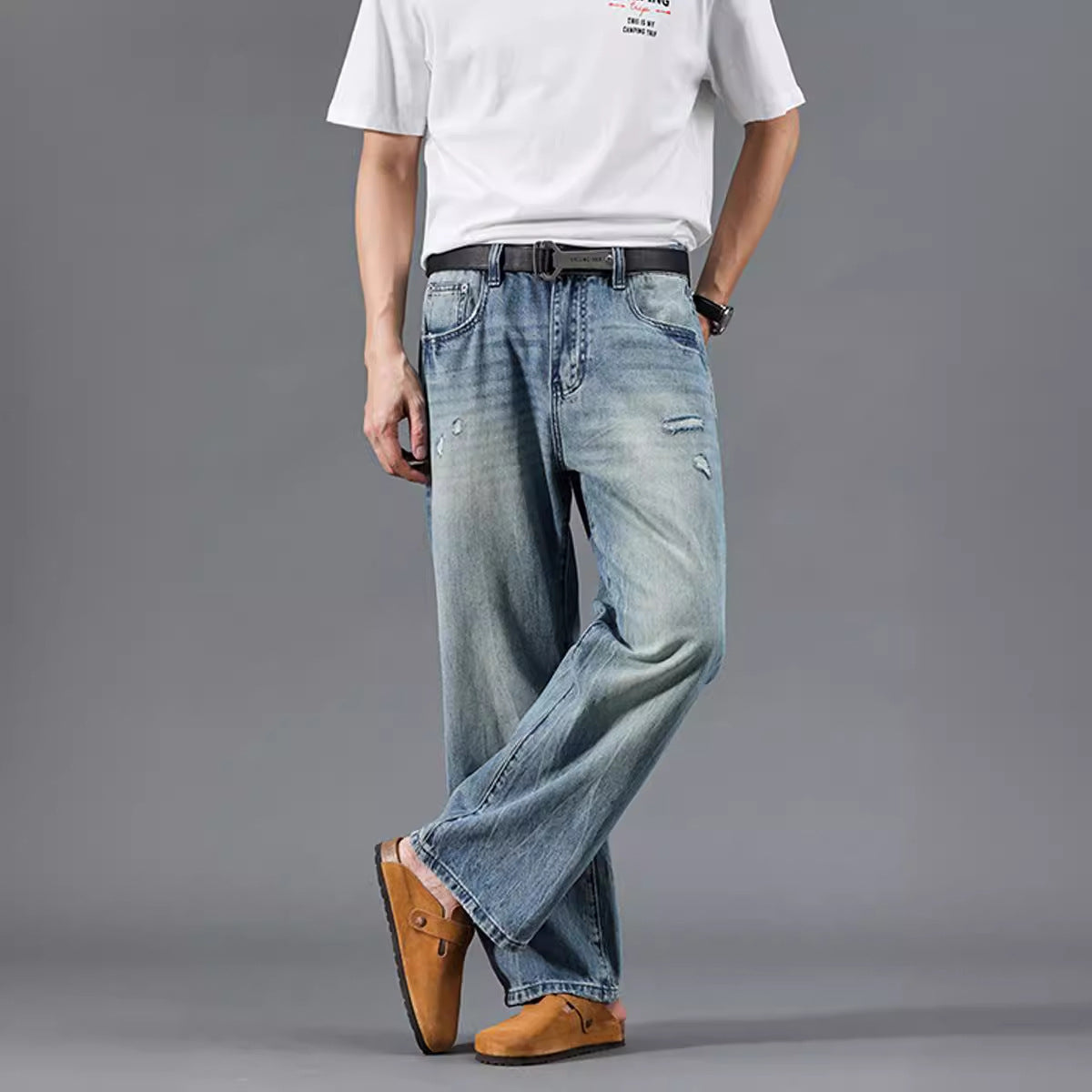 Men's Relaxed Wide-Leg Jeans – Vintage-Wash Denim