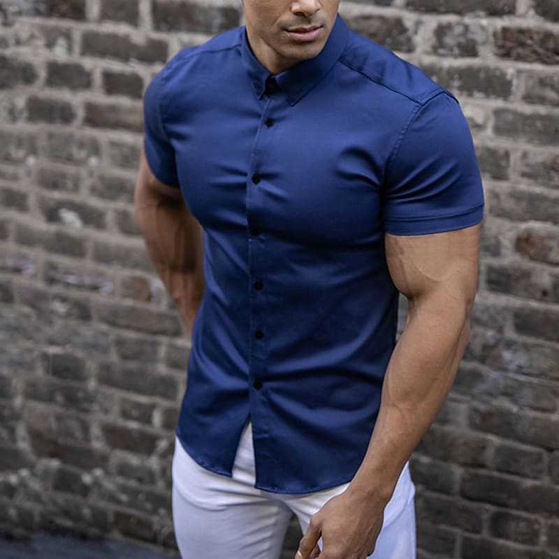 Men's Slim-Fit Short-Sleeve Shirt – Lightweight Button-Up