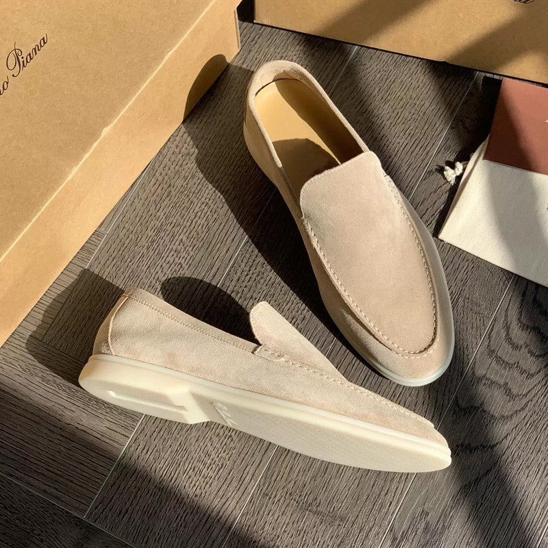 Men's Suede-Look Slip-On Loafers – Lightweight Flat Smart Casual Shoes