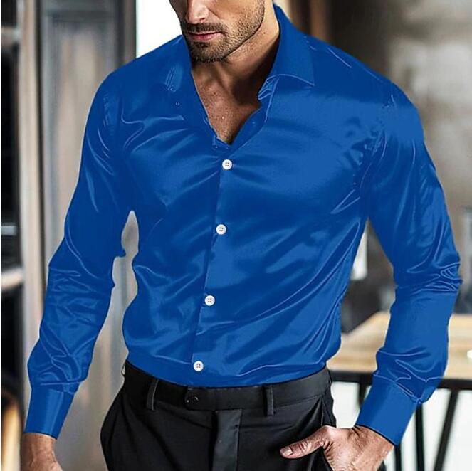 Men's Satin Button-Up Shirt – Slim-Fit Long-Sleeve Dress Shirt