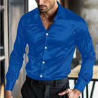 Men's Satin Button-Up Shirt – Slim-Fit Long-Sleeve Dress Shirt